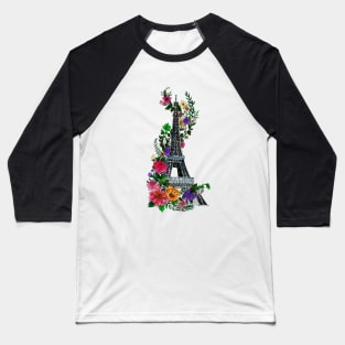 Floral Eiffel Tower Baseball T-Shirt